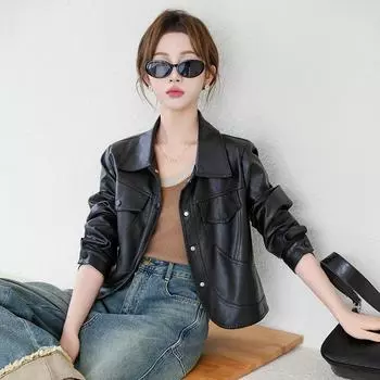 Маленькая женская кожаная куртка, женская черная короткая верхняя часть, весна и осень, новая высококачественная мотоциклетная одежда M