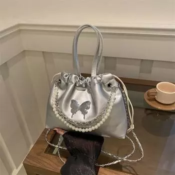 Маленькая женская сумка 2024 года, новая нишевая дизайнерская сумка через плечо, красивая фактура, женская переносная сумка-ведро белый