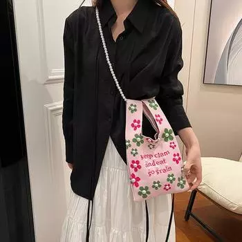 Маленькая женская сумка 2024 года, новая сумка-мессенджер через плечо в иностранном стиле, модная корейская версия, женская вязаная сумка-ведро