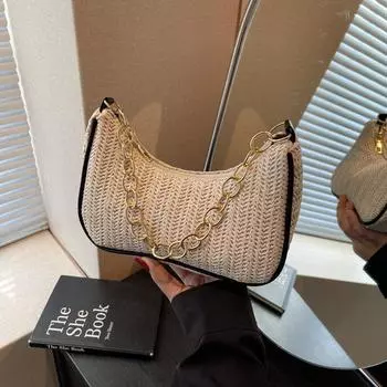 Маленькая женская сумка 2025 года, новая модная простая сумка через плечо под мышкой, универсальная сумка-багет, сумка для маджонга чёрный