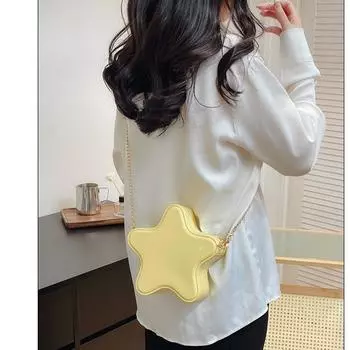 Маленькая женская сумка-цепочка 2024 года, новая модная универсальная текстура, милая маленькая звездочка, сумка через плечо для мобильного телефона в иностранном стиле жёлтый