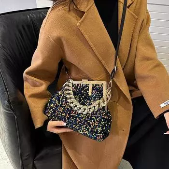 Маленькая женская сумка-цепочка 2024 года, осень, новый иностранный стиль, блестящая текстура, одно плечо, сумка через плечо с пряжкой-клипсой розовый