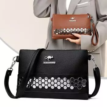 Маленькая женская сумка через плечо, мягкая кожаная сумка-конверт с заклепками, сумка для мобильного телефона жёлтый