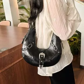 Маленькая женская сумка через плечо на молнии в форме полумесяца, весенняя мода 2024, сумка через плечо, женские трендовые дизайнерские сумки чёрный