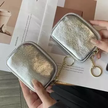Маленькая женская сумка для денег на молнии, сумка для хранения, женский клатч, мини-кошелек для монет, подлинный кожаный кошелек, держатель для кредитных карт и наличных денег серебряный