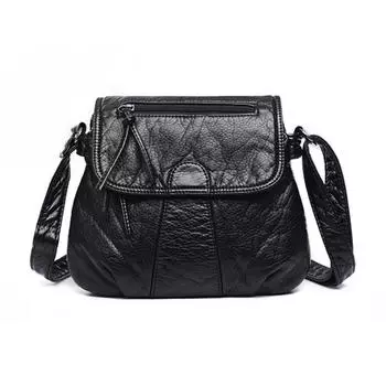 Маленькая женская сумка из мытой кожи, сумки через плечо через плечо 25*22*3cm чёрный