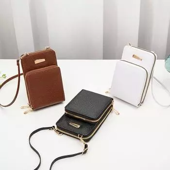 Маленькая женская сумка, модная простая сумка для мобильного телефона, 2024, новая женская сумка для карт с двойной молнией