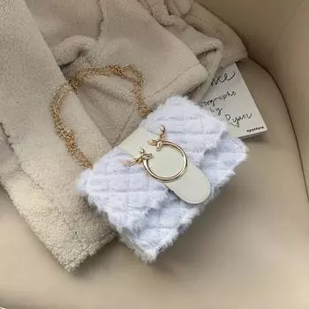 Маленькая женская сумка, модная сумка на цепочке, плюшевая сумка через плечо из овечьей шерсти, сумка-мессенджер в иностранном стиле белый