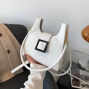 Маленькая женская сумка на одно плечо в иностранном стиле 2024 года, новая модная популярная сумка на два плечевых ремня с текстурой подмышкой, сумка через плечо чёрный