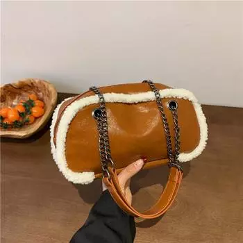 Маленькая женская сумка Niche design 2024 года, новая ретро-сумка-подушка, зимняя фактурная цепочка, однотонная сумка-мессенджер через плечо чёрный