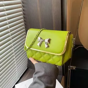 Маленькая женская сумка Niche Design 2024 года, новая маленькая квадратная сумка с бантом и цепочкой из бриллиантов, милая женская сумка-мессенджер через плечо чёрный