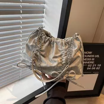 Маленькая женская сумка, новая плиссированная и красивая сумка-ведро 2024 года, корейская мода, ретро-цепочка, летняя сумка-мессенджер чёрный