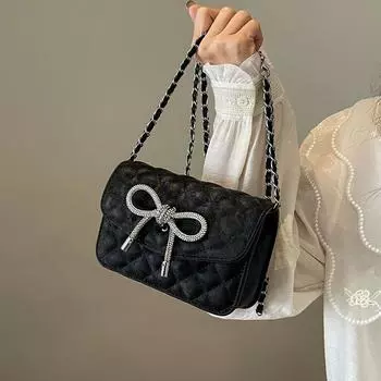Маленькая женская сумка с бантом Маленькая квадратная сумка через плечо Сумка через плечо чёрный