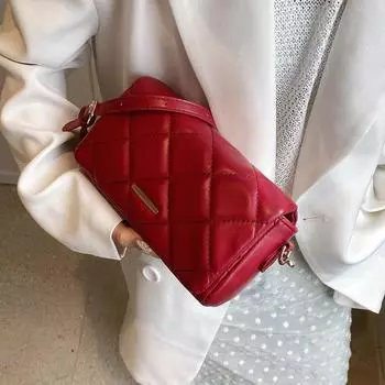 Маленькая женская сумка с цепочкой Lingge, новинка 2024 года, модная и модная однотонная модная маленькая квадратная сумка с вышитой нитью, сумка через плечо на одно плечо