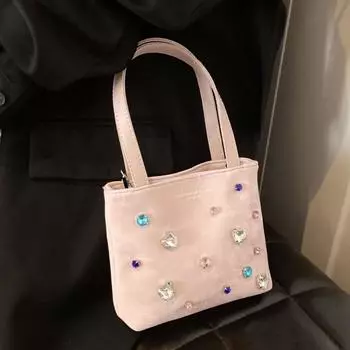 Маленькая женская сумка с нишевой текстурой, новинка 2024 года, бархатная сумка-ведро с инкрустацией бриллиантами, высококачественная сумка через плечо с цепочкой