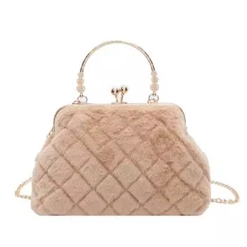 Маленькая женская сумка с ромбовидной цепочкой 2024 года, новая осенне-зимняя плюшевая сумка, универсальная сумка-корпус с зажимом, сумка-сумка для волос чёрный