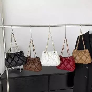 Маленькая женская сумка с вышитой нитью Lingge, новинка 2024 года, популярная сумка через плечо с цепочкой в этом году, однотонная сумка на одно плечо, сумка-ведро для воды