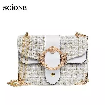Маленькая женская сумка SCIONE, универсальная женская сумка, модная сумка-мессенджер с цепочкой 18cm*5cm*14cm белый