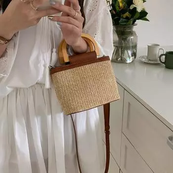 Маленькая женская сумка Seaside Niche Crossbody Bag Woven Женская сумка-тоут Bucket коричневый