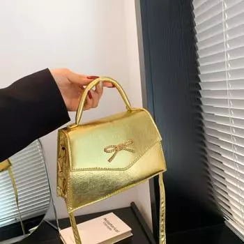 Маленькая женская сумка в иностранном стиле 2024 года, новая популярная сумка-мешок с бантом, модная летняя маленькая квадратная сумка чёрный