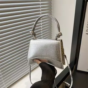 Маленькая женская сумка в иностранном стиле 2024 года, осенний узор с крокодиловой кожей, новая модная портативная сумка-мессенджер, простая маленькая квадратная сумка через плечо белый
