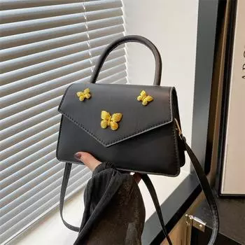 Маленькая женская сумка в иностранном стиле 2024 года, новая популярная повседневная сумка через плечо с бантом, модная мини-квадратная сумка прилив чёрный