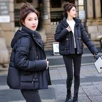 Маленькая зимняя одежда 2025 новая съемная рукавная конструкция чувство короткая хлопковая одежда женская тонкая модная куртка топ M чёрный