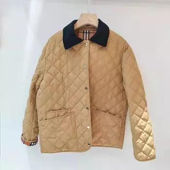 Маленькая золотая пряжка 2024 зимняя новая куртка-пуховик женская легкая модная ромбовидная теплая короткая повседневная куртка S size 90-55kg темно-коричневого