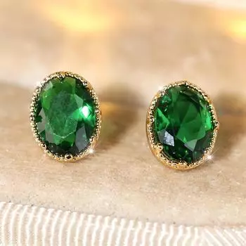 Маленькие элегантные серьги-пусеты с зеленым цирконом овальной огранки для женщин, золотистого цвета, свадебная вечеринка, ювелирный подарок зелёный/золотой