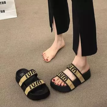 Маленькие ароматные ветряные пляжные туфли с толстыми подошвами, верхняя одежда для женщин 2024 года, летняя новая корейская версия с надписью «маффин-ботинок», классные тапочки 35 жёлтый