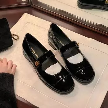 Маленькие ароматные ветряные женские туфли Мэри Джейн с пряжкой на поясе, французские туфли на плоской подошве, маленькие кожаные туфли на низком толстом каблуке 35