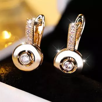 Маленькие белые круглые серьги-подвески из циркония для женщин, очаровательные золотые свадебные украшения в подарок белый/золотой