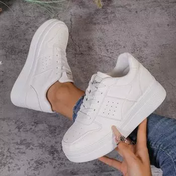 Маленькие белые туфли 2025 года, новые туфли на толстой подошве, на шнуровке, с низким верхом, импортные, большого размера, модные, спортивные и повседневные, одинарные туфли для женщин 35 белый