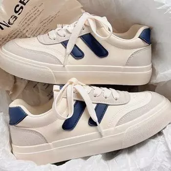 Маленькие белые туфли для детей, весна и осень, новые универсальные туфли на толстой подошве, модные спортивные туфли для студентов и любителей сноуборда 35 бежевый