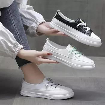 Маленькие белые туфли для отдыха 2024 года, весна и осень, новые женские студенческие туфли на плоской подошве без застежек 35 зелёный