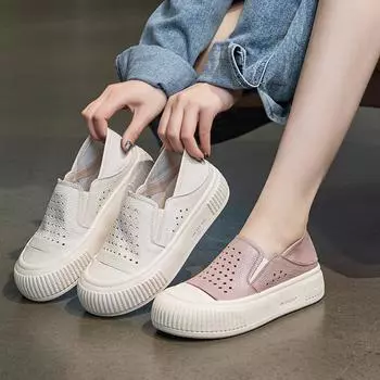 Маленькие белые туфли из кожи на толстой подошве повседневные одинарные туфли 35 розовый