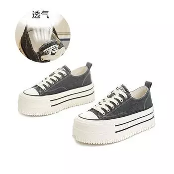 Маленькие белые туфли из парусины 2025 года, весна-лето, новые женские туфли высокого класса, маленькие белые туфли, увеличивающие рост, повседневные туфли-кексы на толстой подошве 35