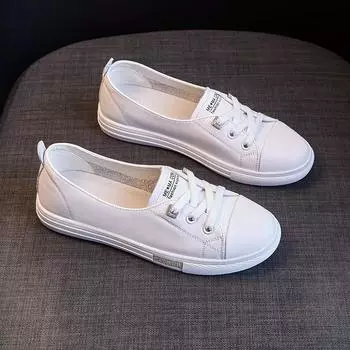 Маленькие белые туфли из воловьей кожи с верхним слоем, женские осенне-летние новые универсальные женские туфли без шнуровки на плоской подошве с неглубоким горлышком 35 белый
