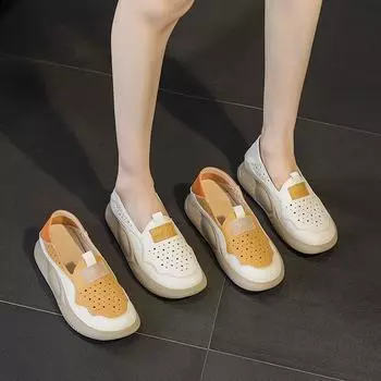 Маленькие белые туфли, кожаные мокасины на толстой подошве, повседневная обувь 35 жёлтый