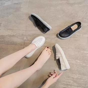 Маленькие белые туфли кожаные мокасины плоские одинарные туфли 35 белый