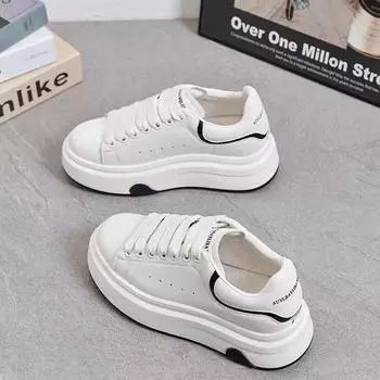 Маленькие белые туфли Love Leather женские 2025 весна новые повседневные туфли на толстой подошве универсальные студенческие туфли-буфы легкие 35 чёрный