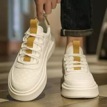 Маленькие белые туфли мужские 2024 новый зимний тренд увеличение внутренней высоты спортивная и повседневная обувь мужские универсальные дышащие туфли с толстой подошвой 39 белый