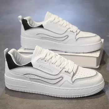 Маленькие белые туфли мужские весенние увеличивающие рост универсальные воздушные туфли на плоской подошве для средней школы спортивные туфли для отдыха чисто белые туфли 2025 новые 39 белый