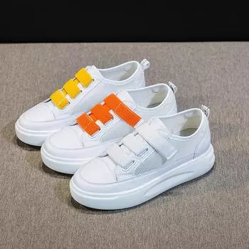 Маленькие белые туфли на липучке с круглым носком, дышащая сетка, повседневная женская обувь 35 белый