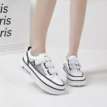 Маленькие белые туфли на липучке, женские, новые, популярные, с мягкой подошвой, для спорта и отдыха, на плоской подошве, с юбками, универсальные 35 белый