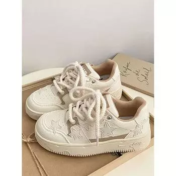 Маленькие белые туфли на толстой подошве для девочек, Joker, Niche, Design Sense, Star Shoes. 35 бежевый