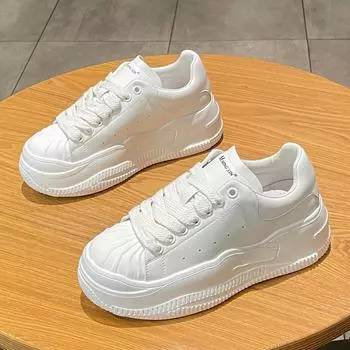 Маленькие белые туфли на толстой подошве «Бисквит», женские весенние новые универсальные легкие повседневные спортивные туфли 35 белый