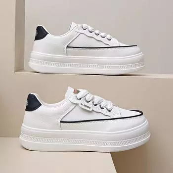 Маленькие белые туфли на толстой подошве для женщин с внутренней приподнимающейся кожаной обувью для женщин 35 чёрный