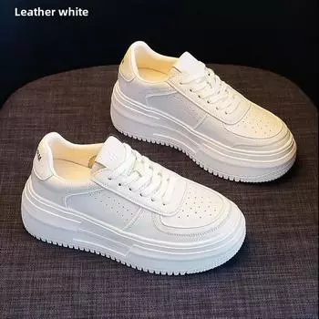 Маленькие белые туфли на толстой подошве, женские, удобные, весенние и летние, кожаные, повседневные, летние, слипоны, весенние и осенние, одинарные туфли Ins Tide 35 белый