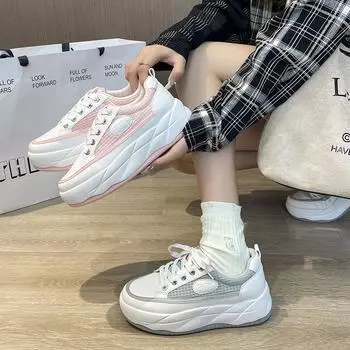 Маленькие белые туфли на толстой подошве, новые женские туфли из дышащей сетки, универсальные студенческие туфли для спорта и отдыха на мягкой подошве 35 розовый